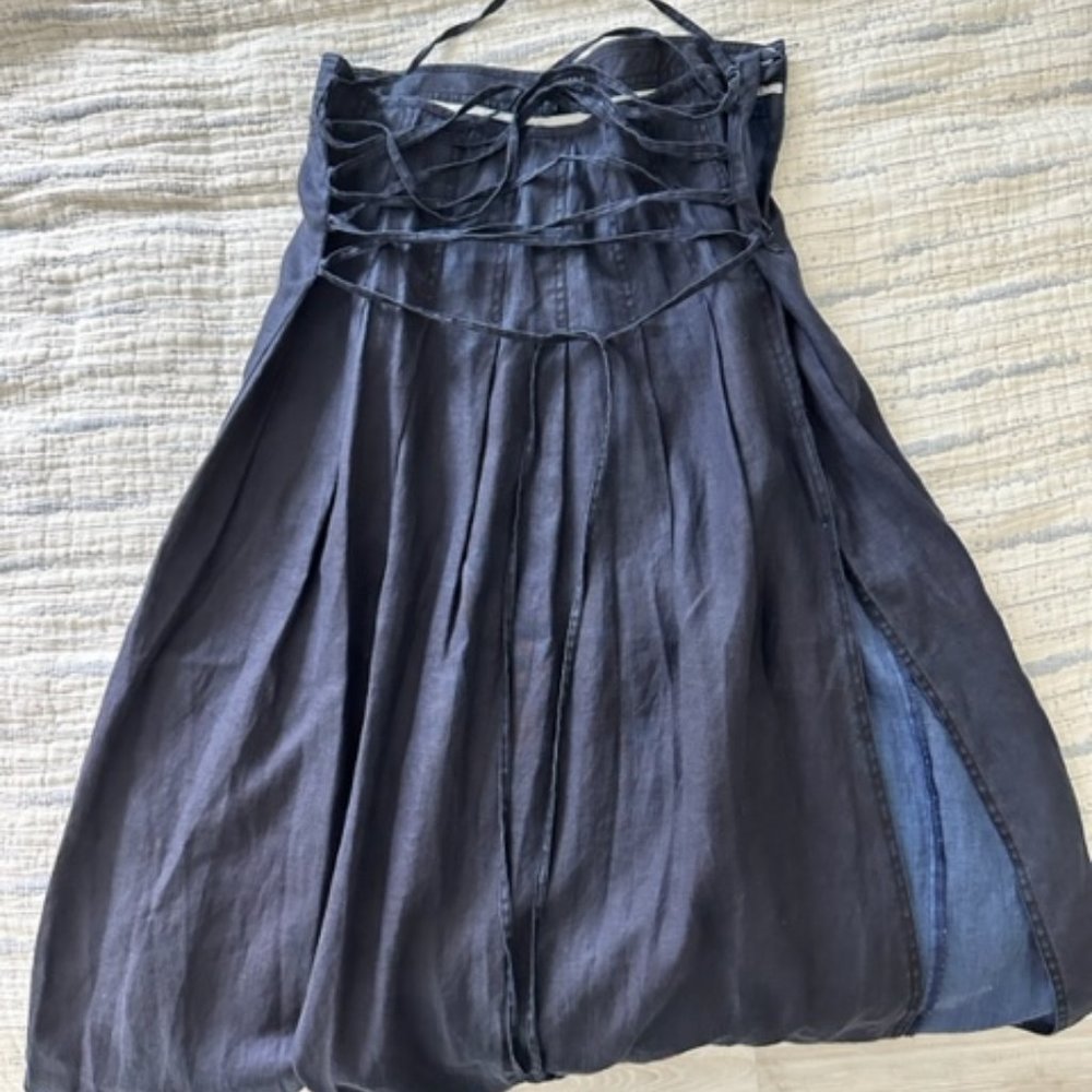 Pleated Maxi Linen Jean Skirt